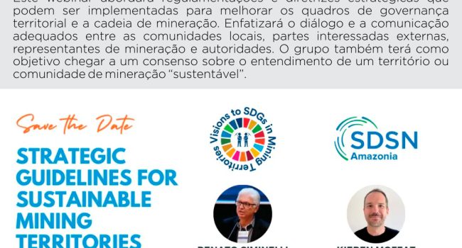 Webinar debaterá diretrizes estratégicas para territórios sustentáveis de mineração 