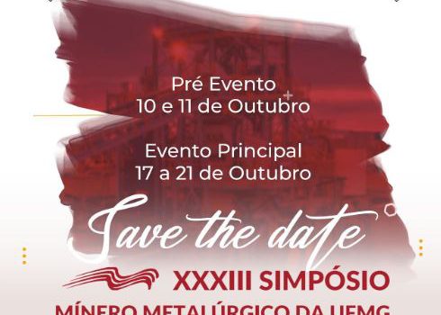 33ª edição do Simpósio Mínero-Metalúgico da UFMG será realizado de 17 a 22/10
